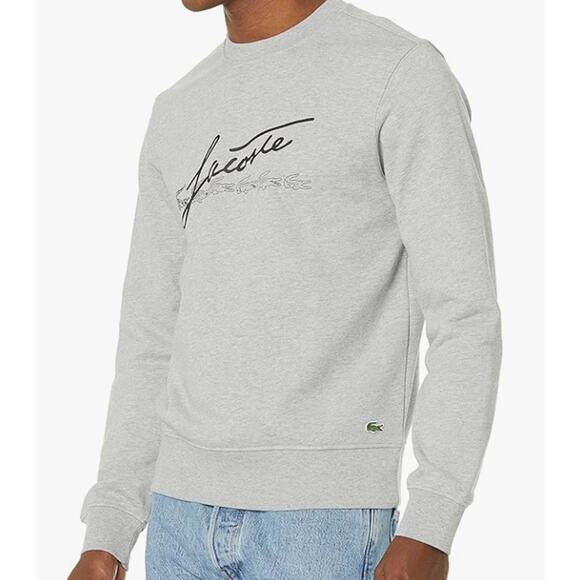 Lacoste Mens Long Sleeve Script Crewneck Sweatshirt, Heather Clover, Large - Picture 1 of 3